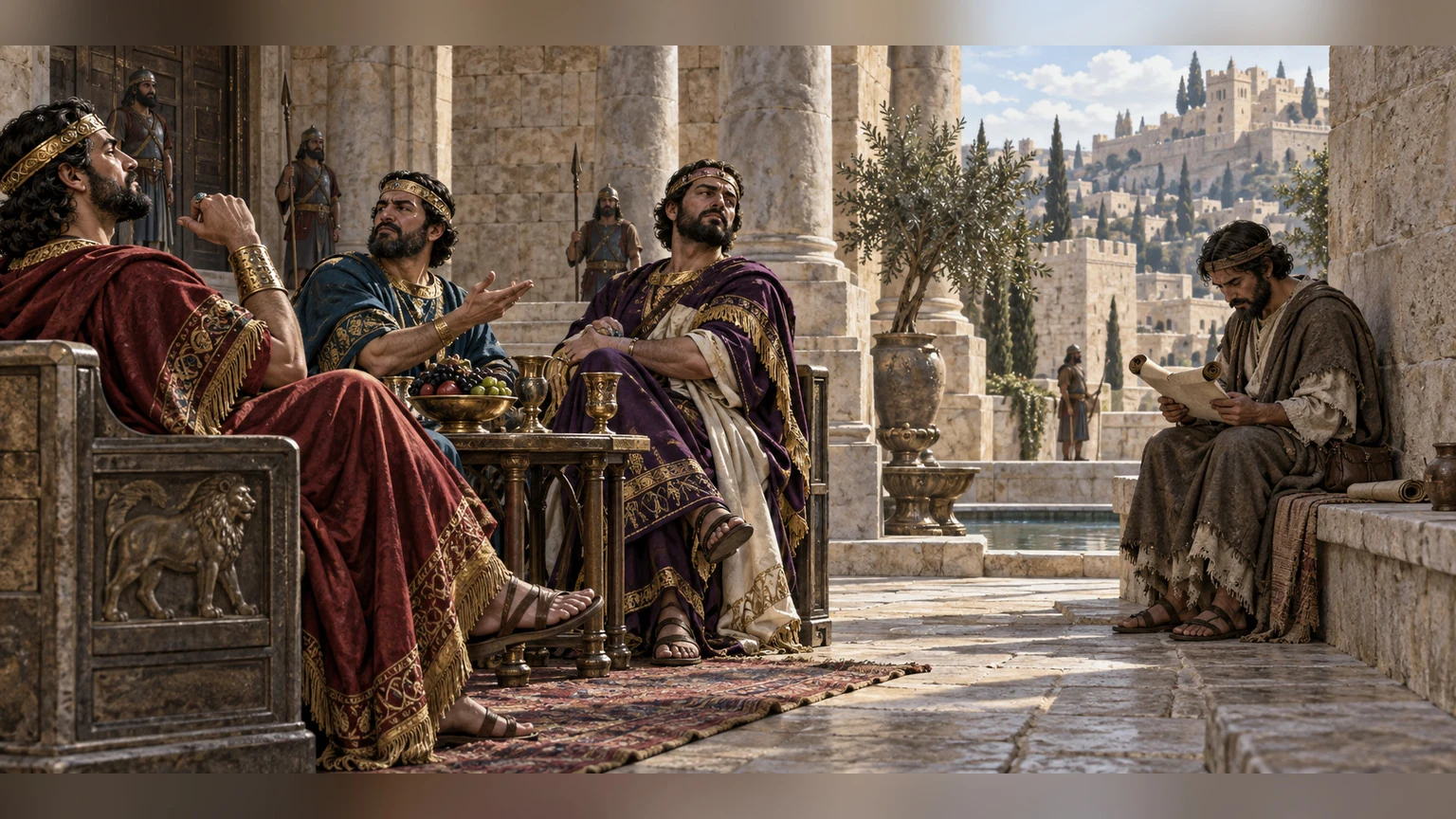 seated princes speak against him while the testimonies serve as his counselors.