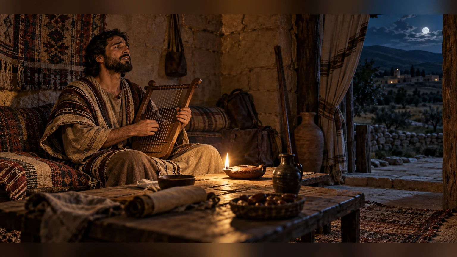 a song in a temporary lodging continues into remembrance at night.
