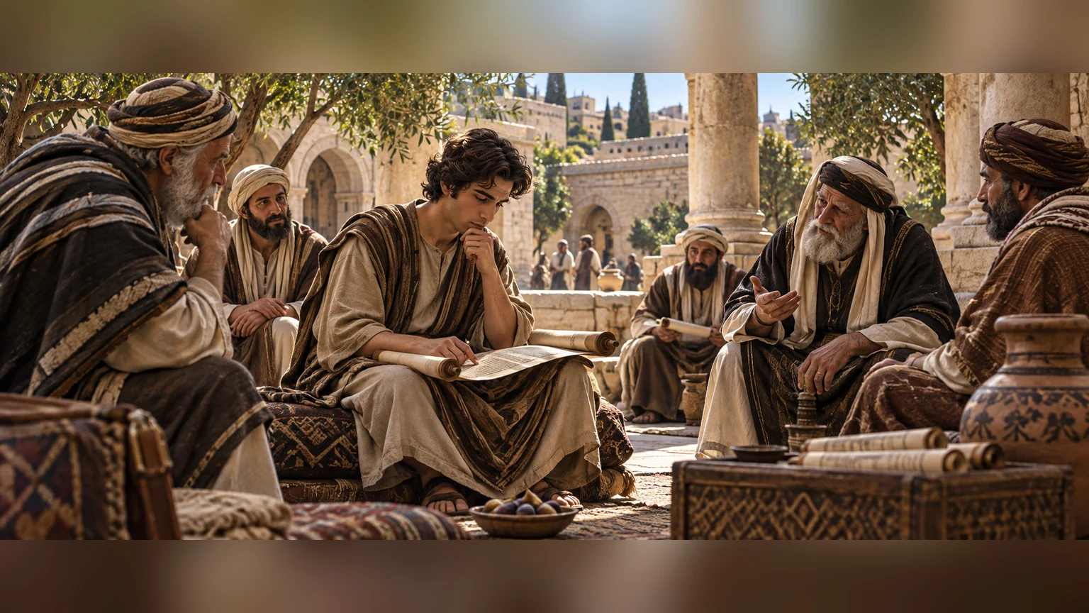 a devoted learner gains insight while meditating among elders and teachers.