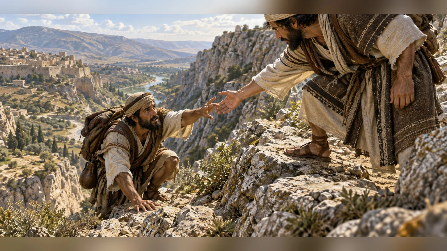 precarious footing conveys the prayer to be held up and kept alive.