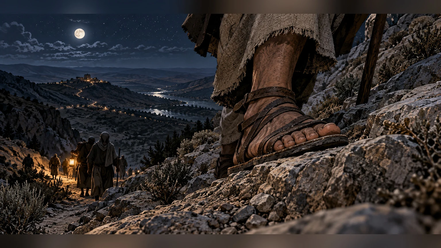 A foot remains secure on a mountain path through a night of tireless keeping.