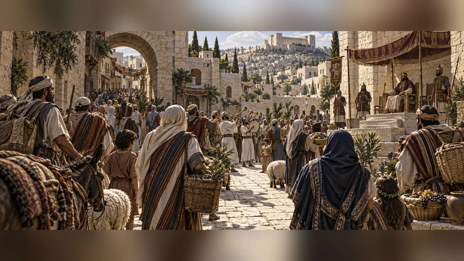 The joined city gathers tribes for thanksgiving and judgment at Davidic thrones.