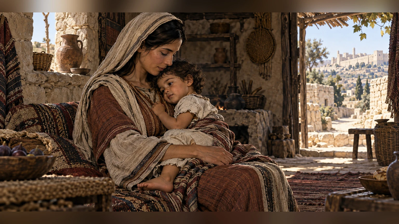 A weaned child rests quietly against its mother: the central image, natural and unposed.
