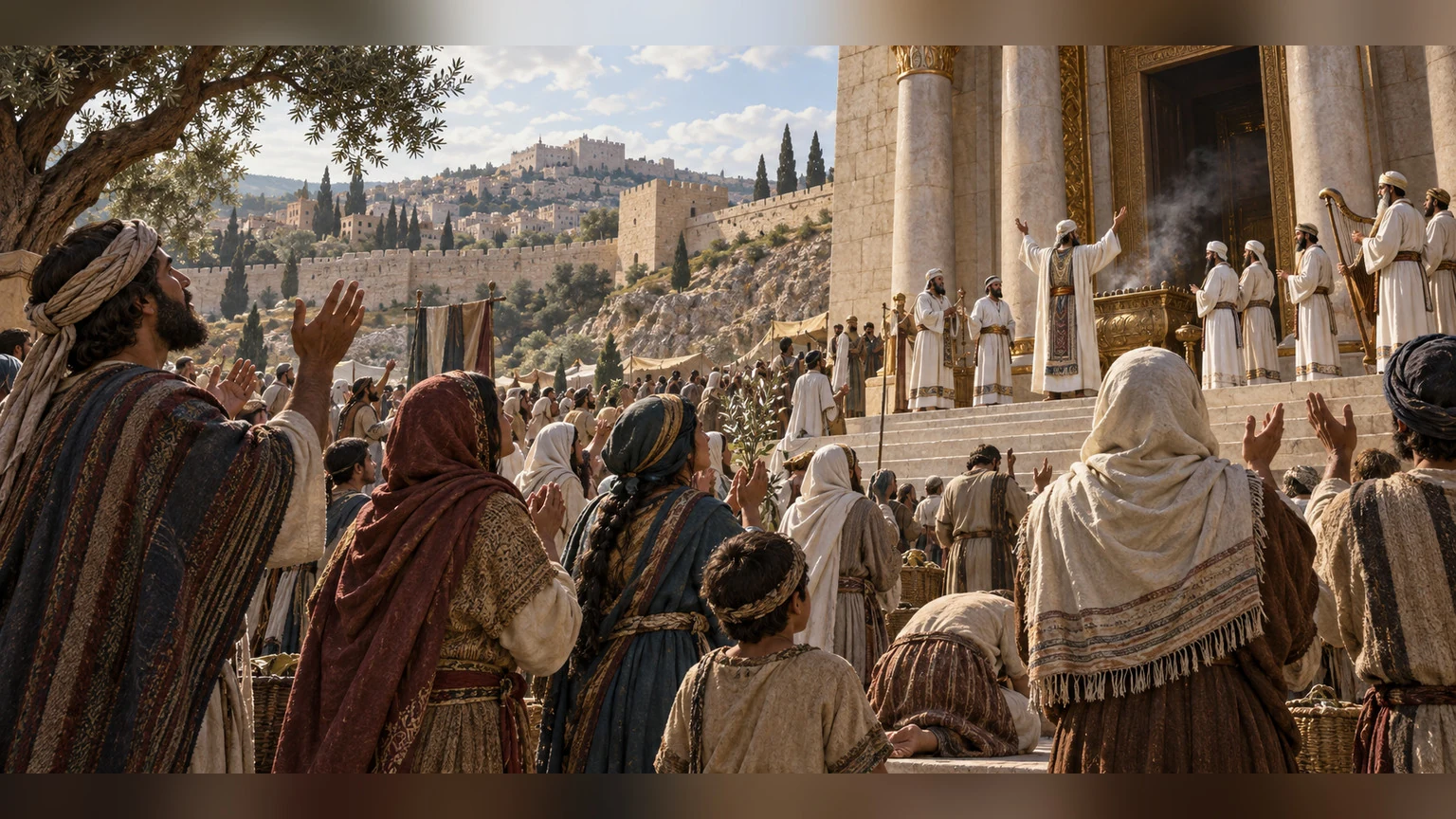 Priests and faithful people pray for the anointed and rejoice.
