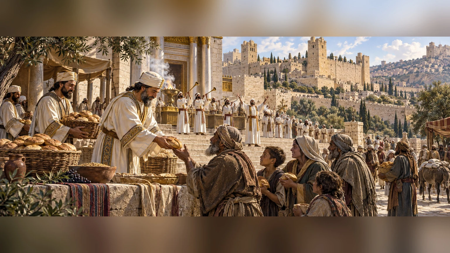 Zion becomes a settled dwelling where the poor receive bread and priests rejoice.