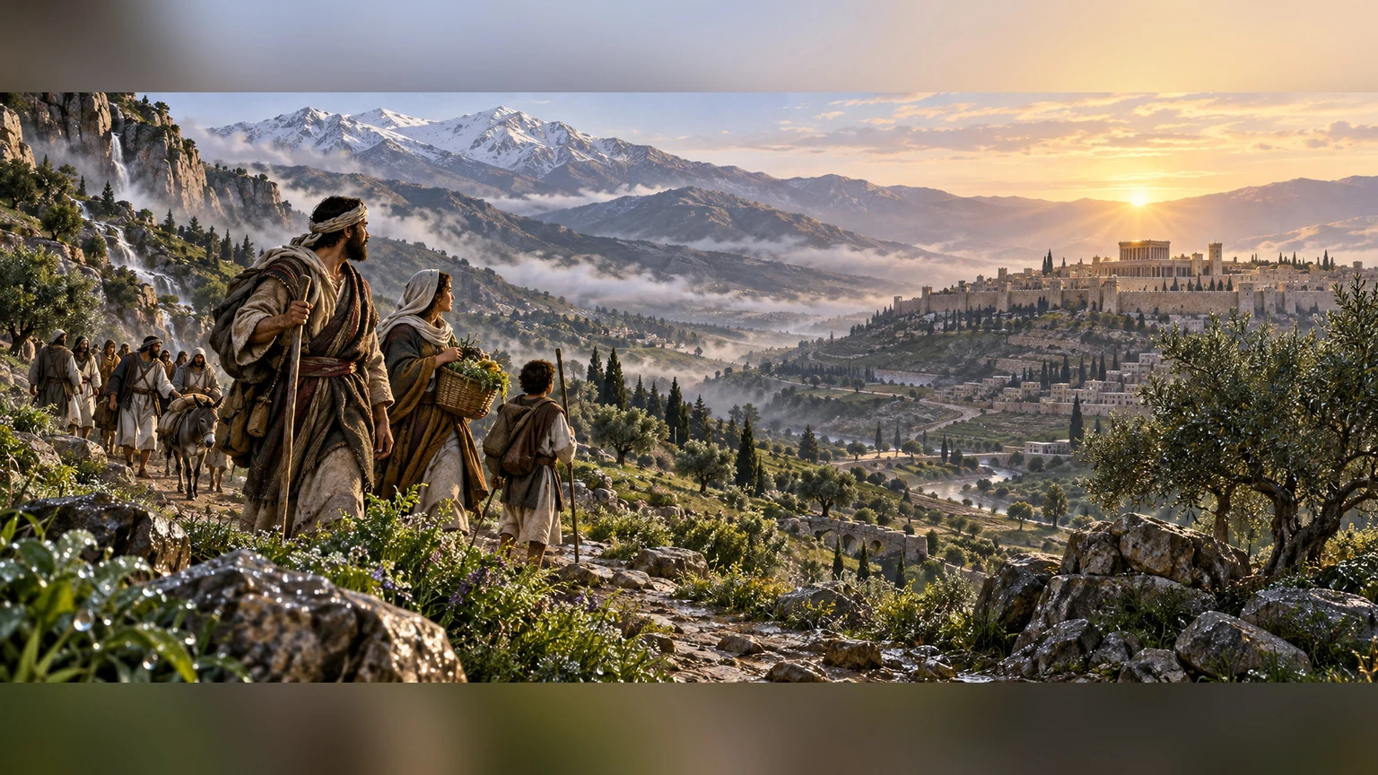 Dew over mountain slopes becomes the cool, abundant closing image of blessing and life.