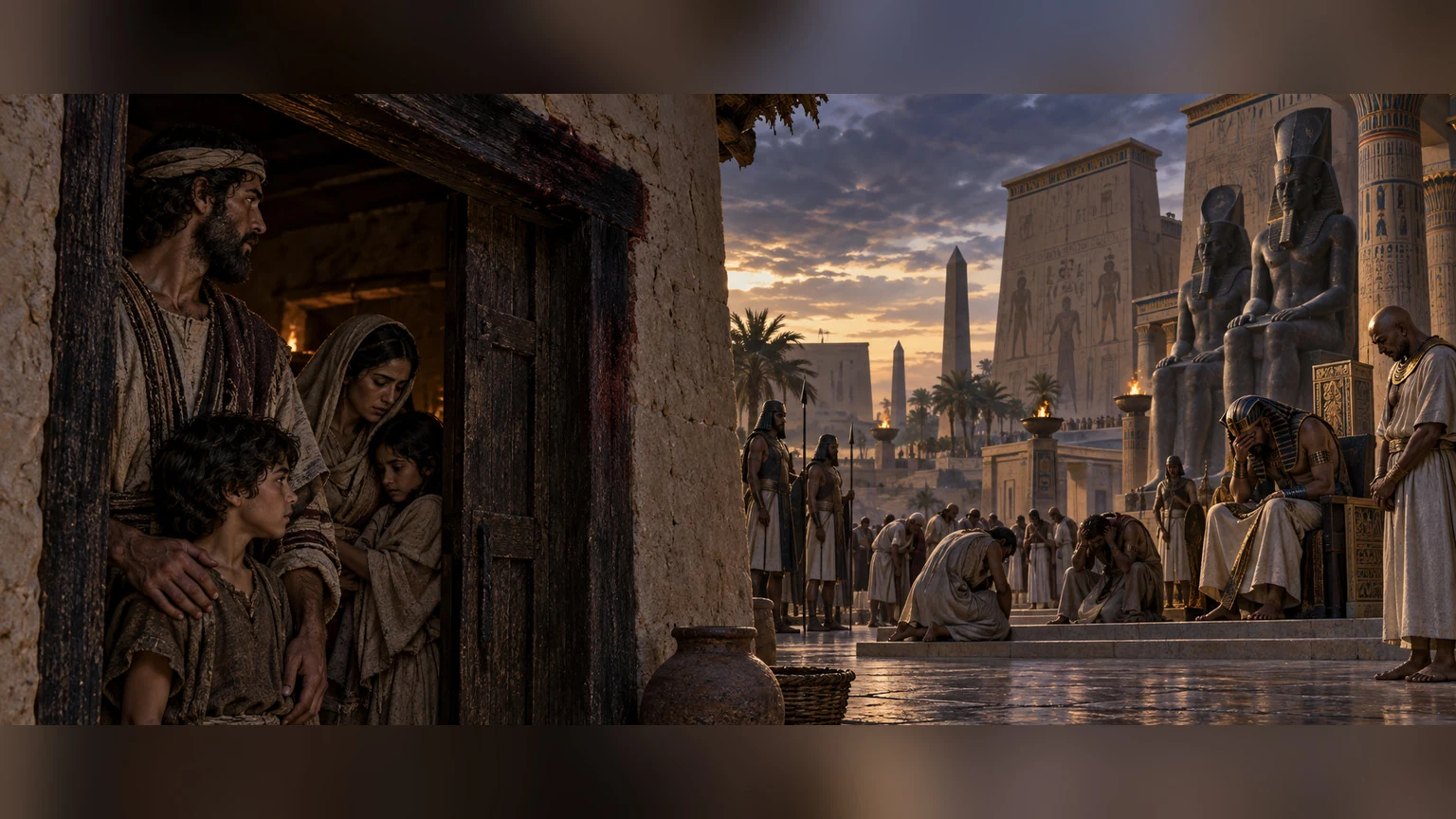A restrained remembrance of Egypt's signs and firstborn loss uses thresholds and the humbled court.