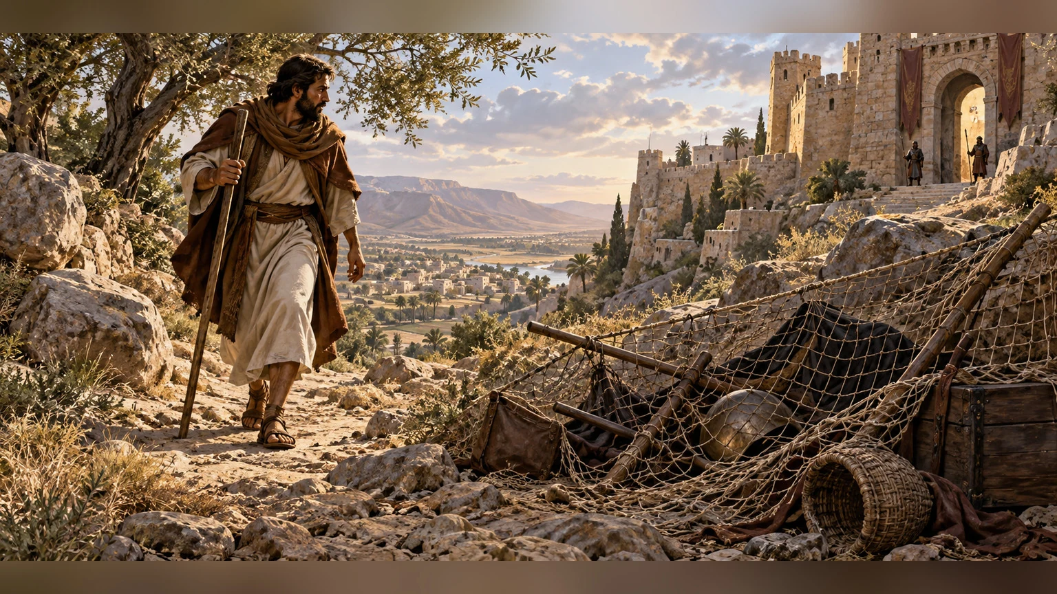 The speaker looks toward refuge and passes a net that catches its makers.