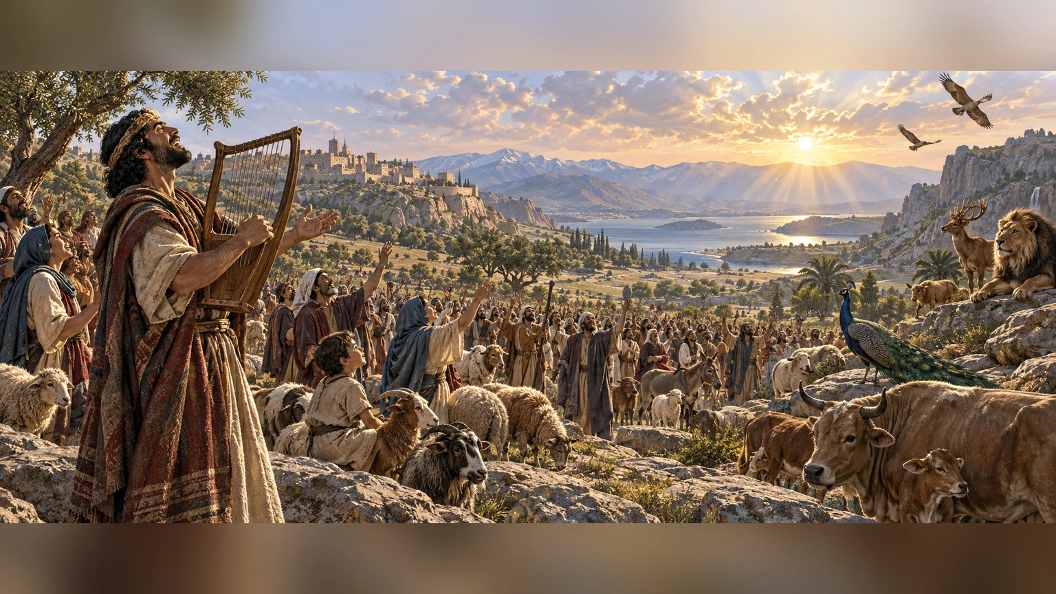 The original singer's praise expands to all flesh in a wide closing frame.