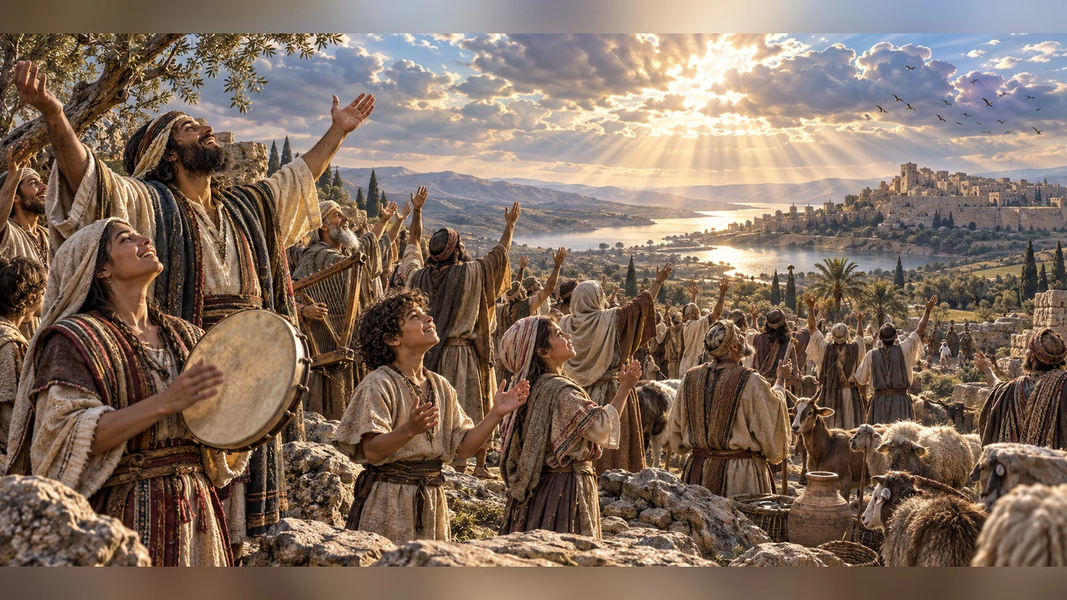Heaven and earth meet in praise around a people brought near.