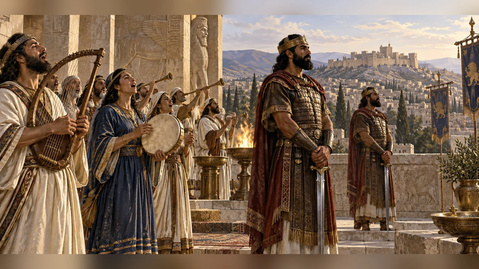 The mood turns sharply: praising mouths and two-edged swords introduce the stated execution of judgment.