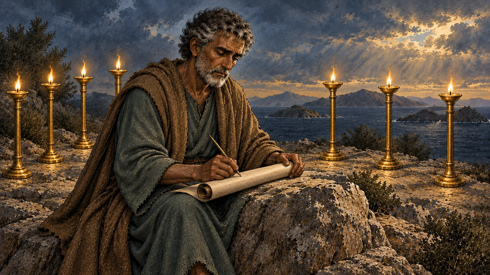 John begins to write beside seven golden lampstands.