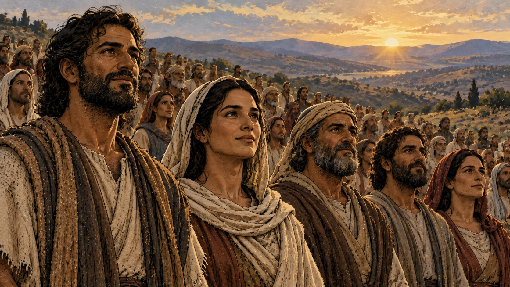 An assembly represents the servants sealed from the tribes of Israel.