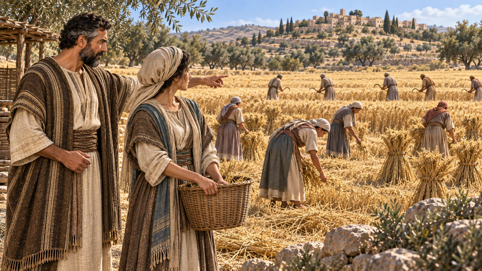 Boaz indicates the protected field and workers.