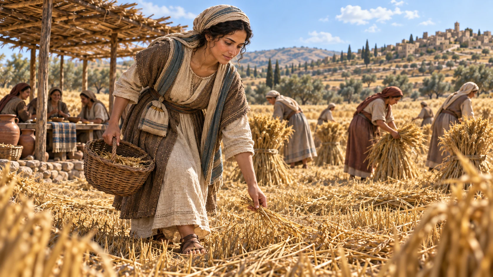 Ruth resumes gleaning after the meal.