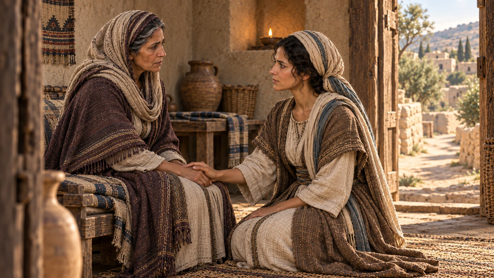 Ruth calmly agrees to Naomi’s instructions.