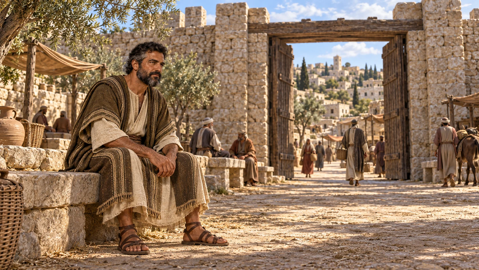 Boaz sits at Bethlehem’s gate.