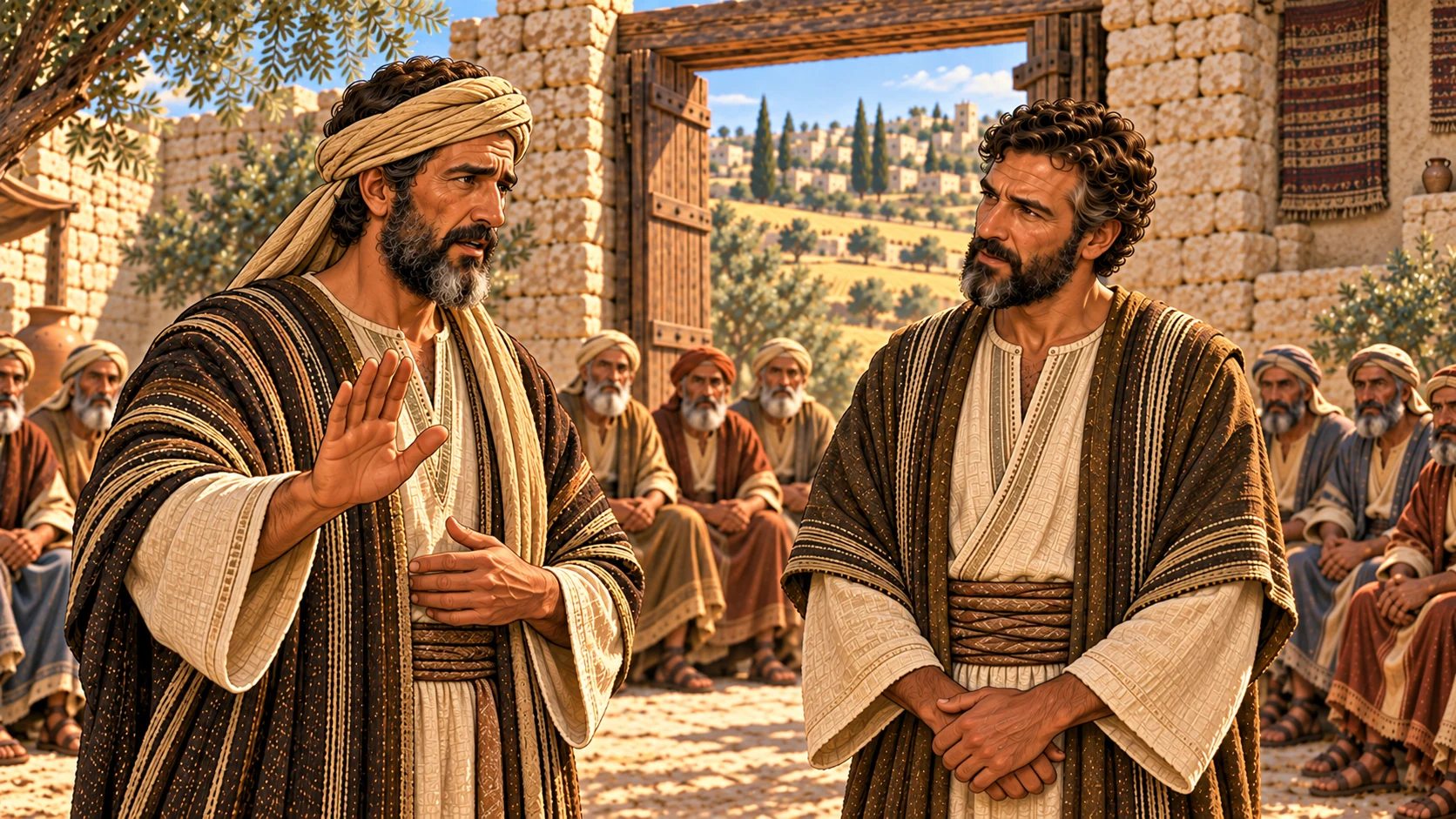 The nearer redeemer politely declines as Boaz listens.