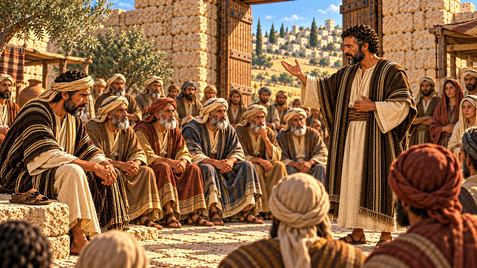 Boaz makes his declaration before elders and townspeople.