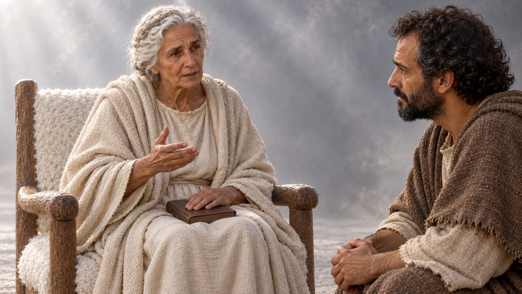 Hermas listens to the elderly woman’s counsel.