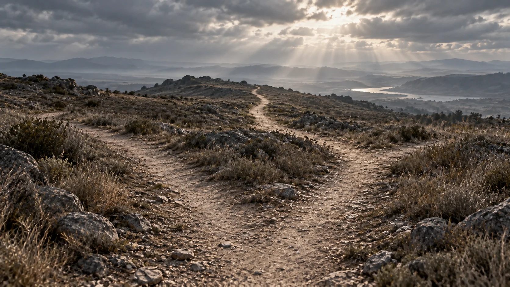 Branching earth paths illustrate divided and united direction.