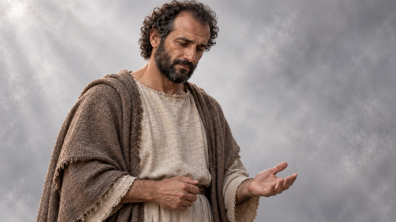 Hermas looks thoughtfully at his relaxed open palm.