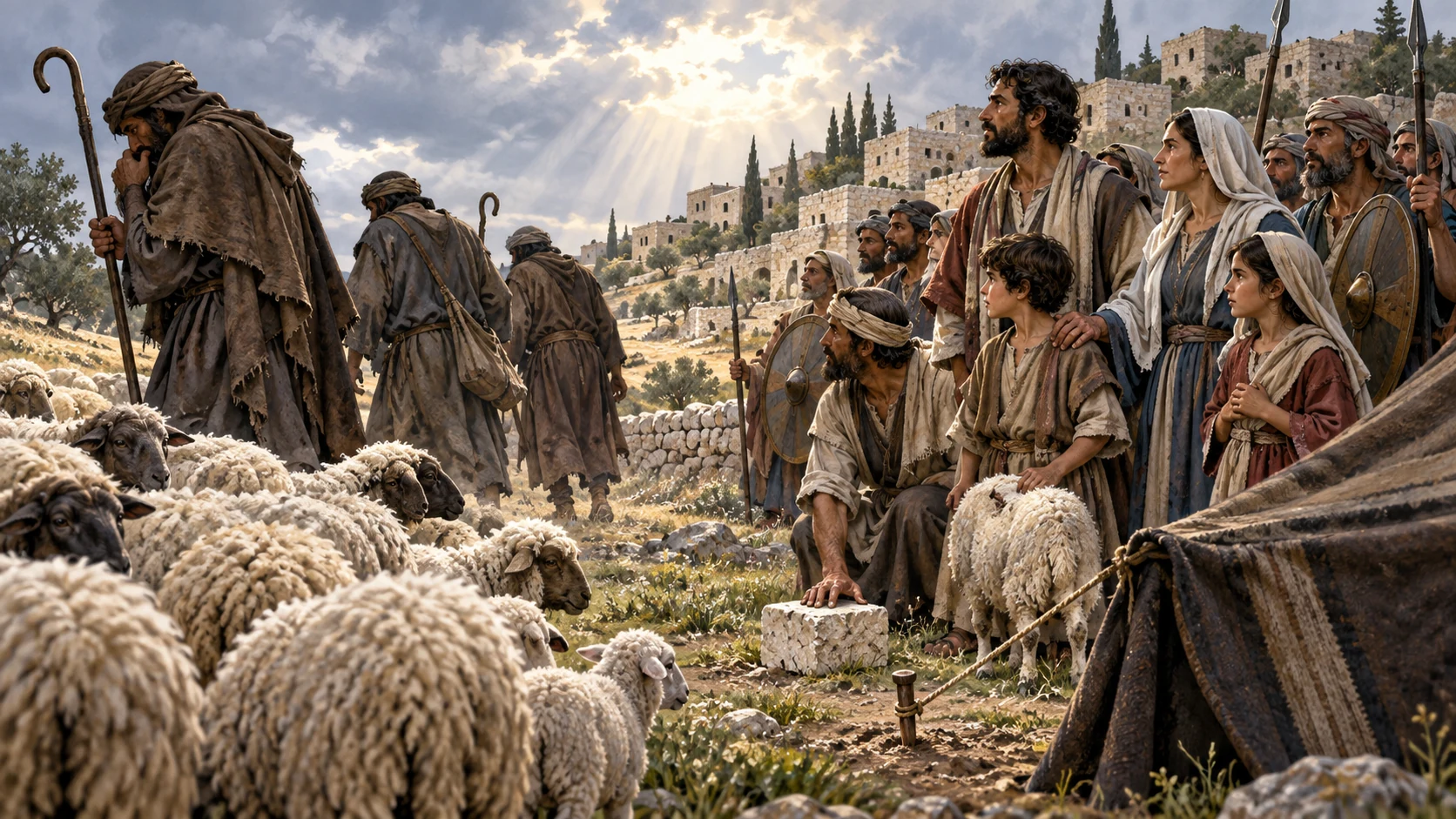 Failed leaders retreat while Judah gathers around symbolic cornerstone and tent peg.
