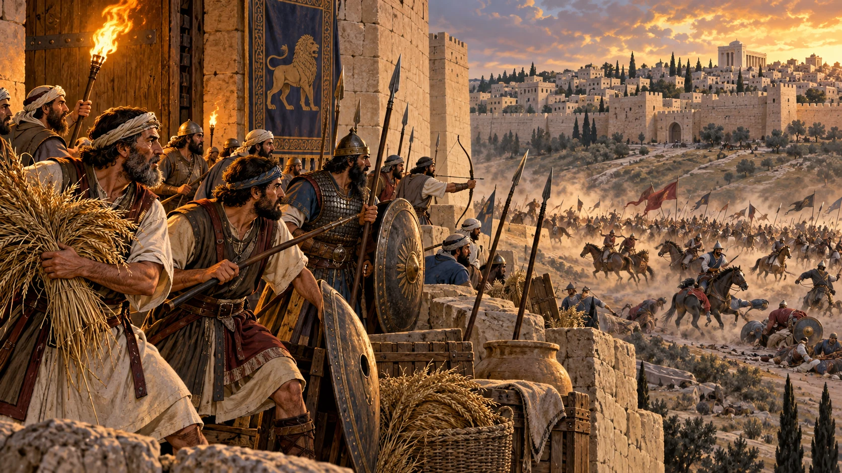 Judah’s clans defend the city as enemy cavalry reels in confusion.