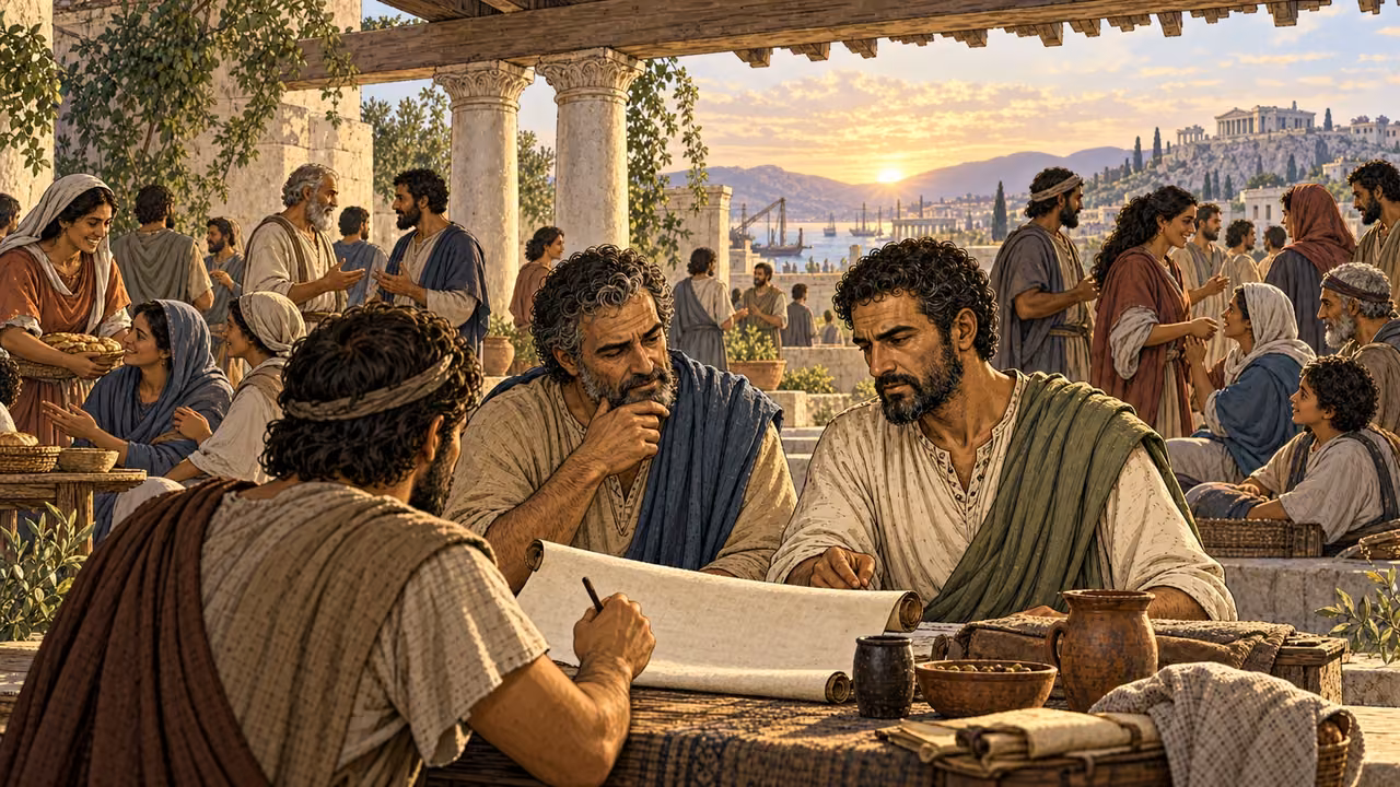 Paul and Sosthenes review an unreadable letter while the gifted Corinthian church practices teaching, mercy, fellowship, and hope.