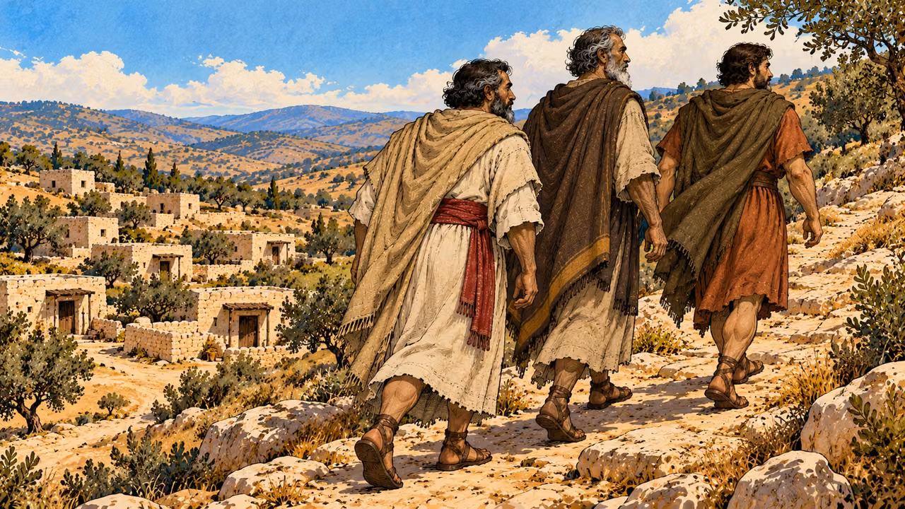 Mattathias, Simon and Judas climb away from Modein.