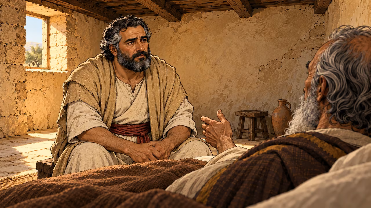 Simon listens over the near shoulder of his reclining father.