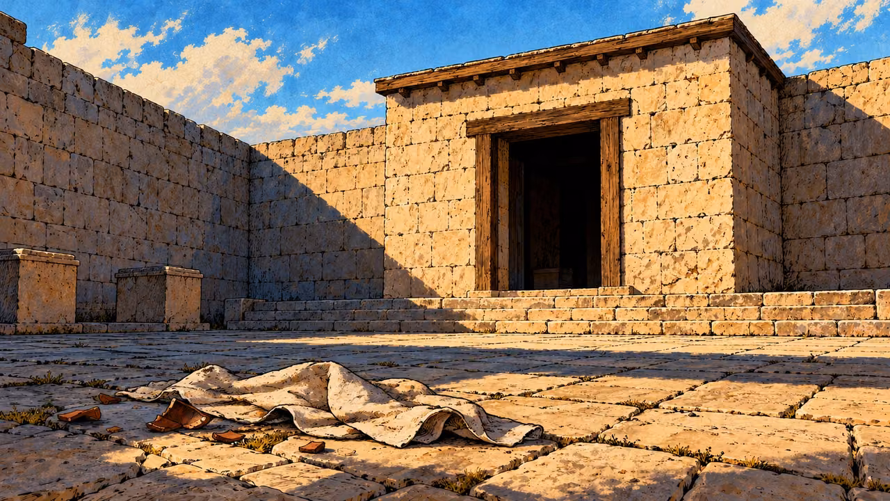 An empty stone court and plain cloth form a visual essay.