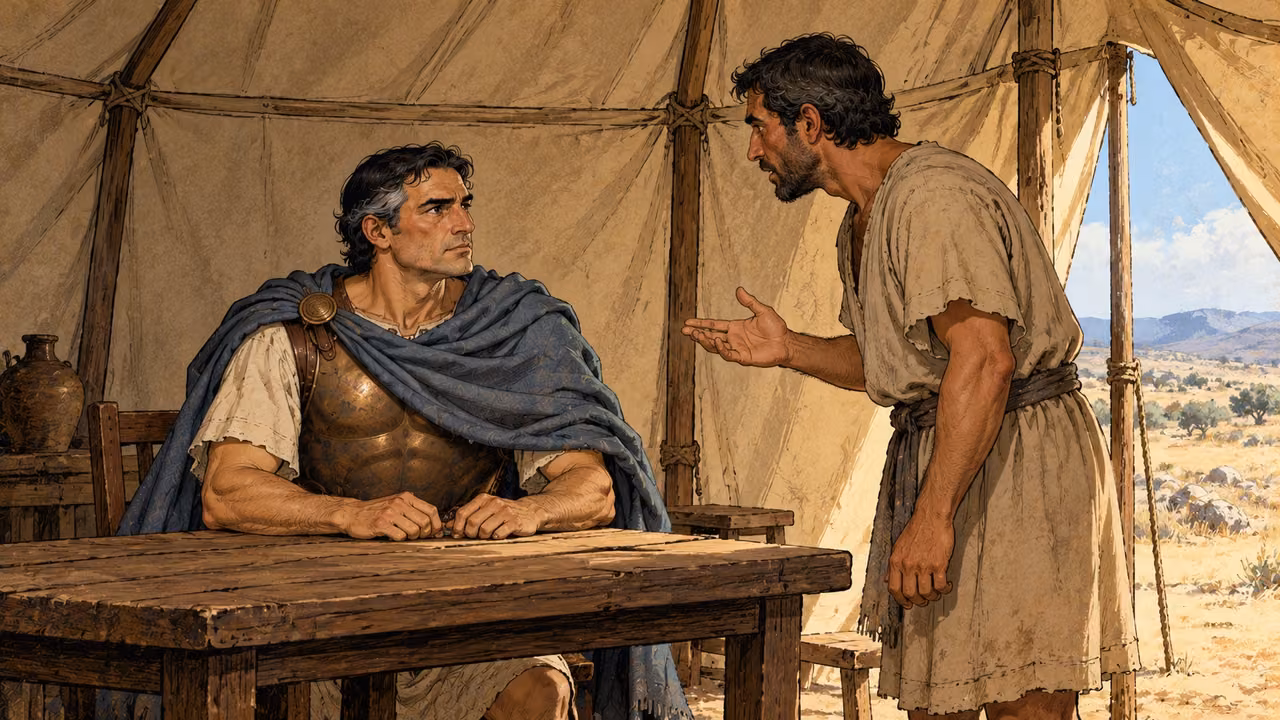 Seron listens to an ordinary messenger in his separate tent.