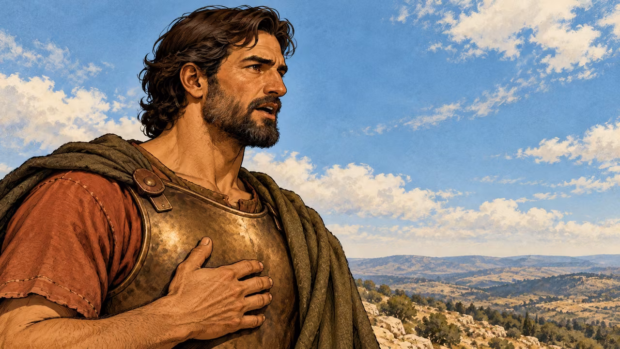 Judas speaks beneath an ordinary open sky.