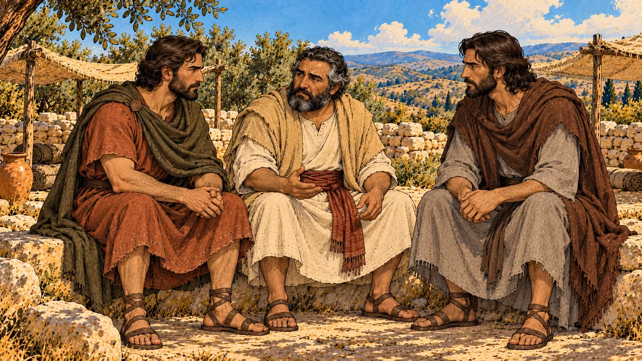 Judas, Simon and John confer at the camp.