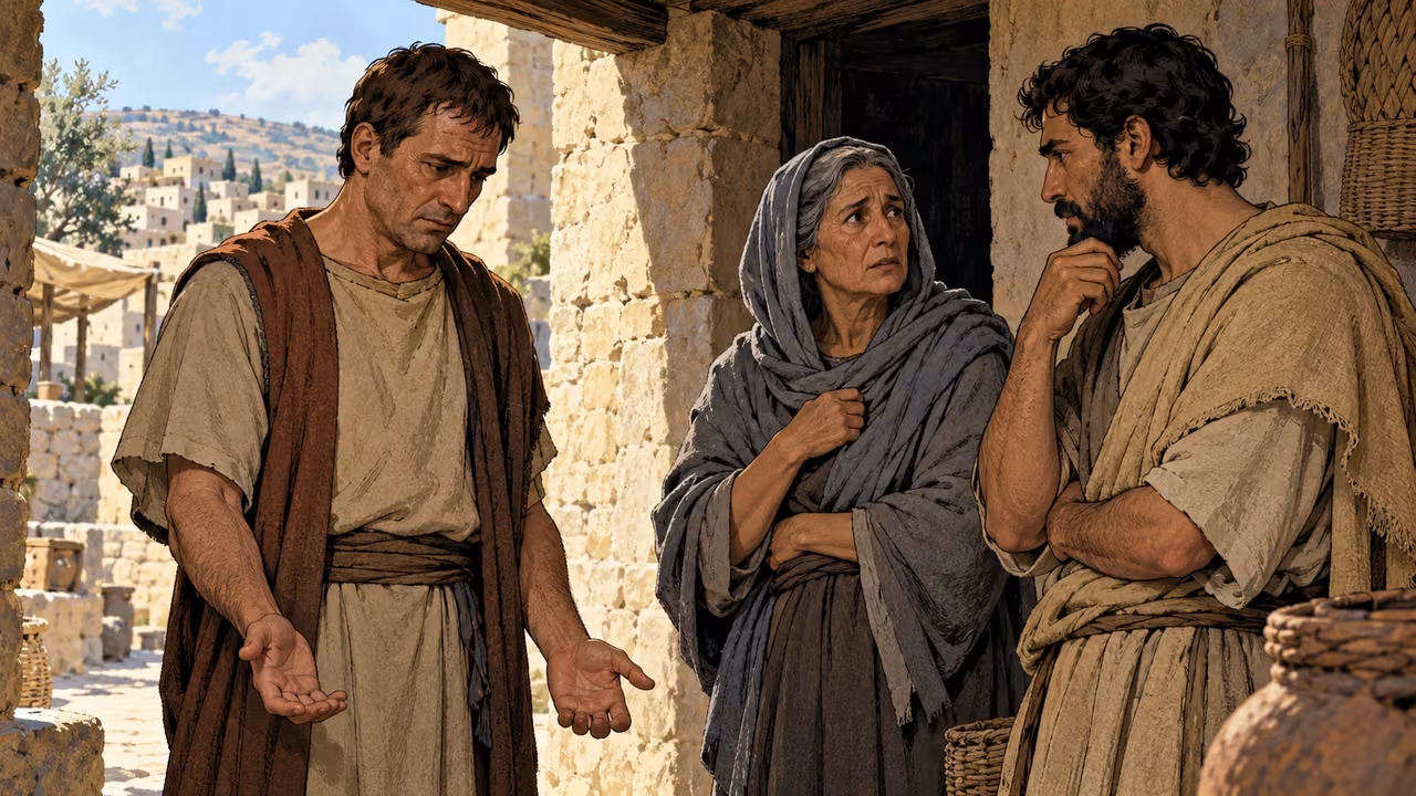 Ordinary adults react gravely in a neighboring settlement.
