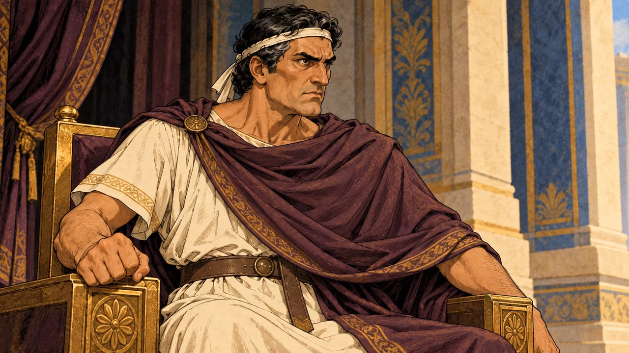 Antiochus reacts angrily before the royal muster.