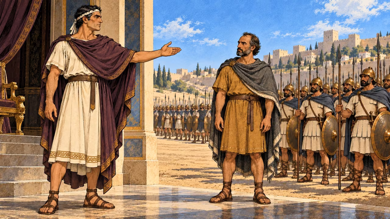 Lysias stands before a divided royal infantry formation.