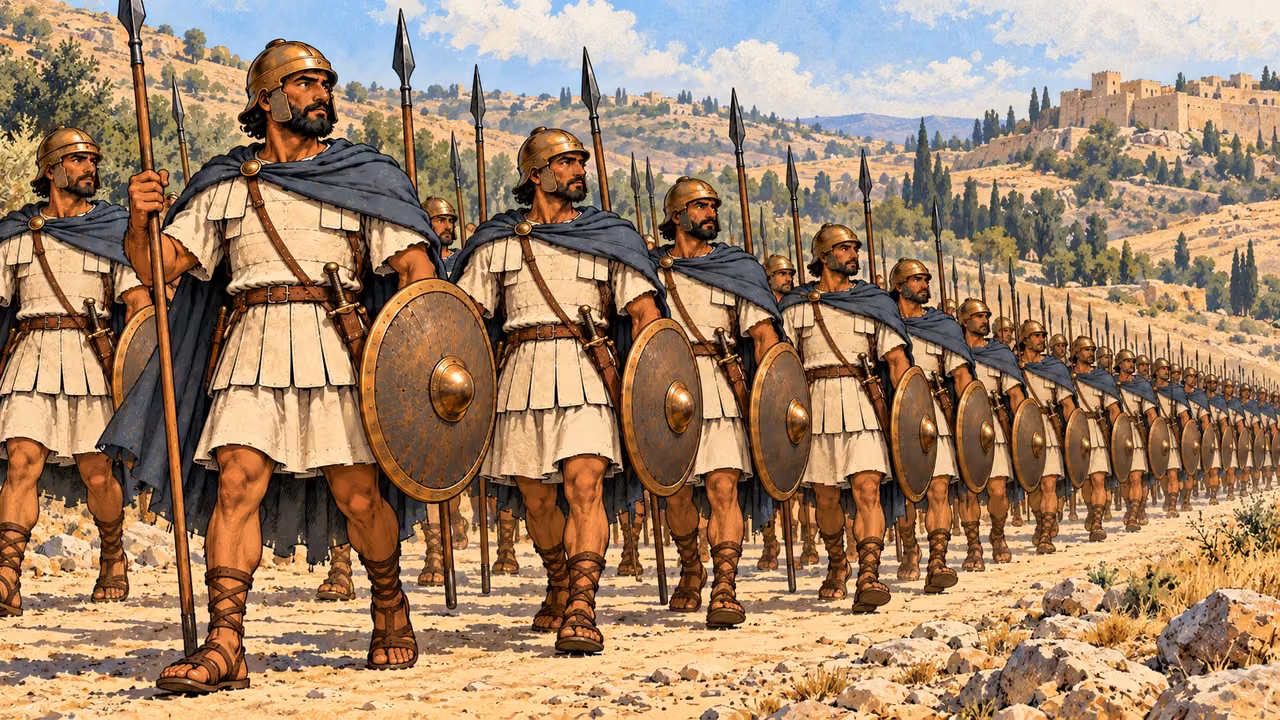 Royal field infantry march along a dry-country road.