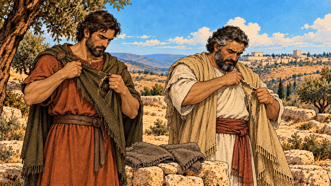Judas and Simon tear the upper edges of their mantles.