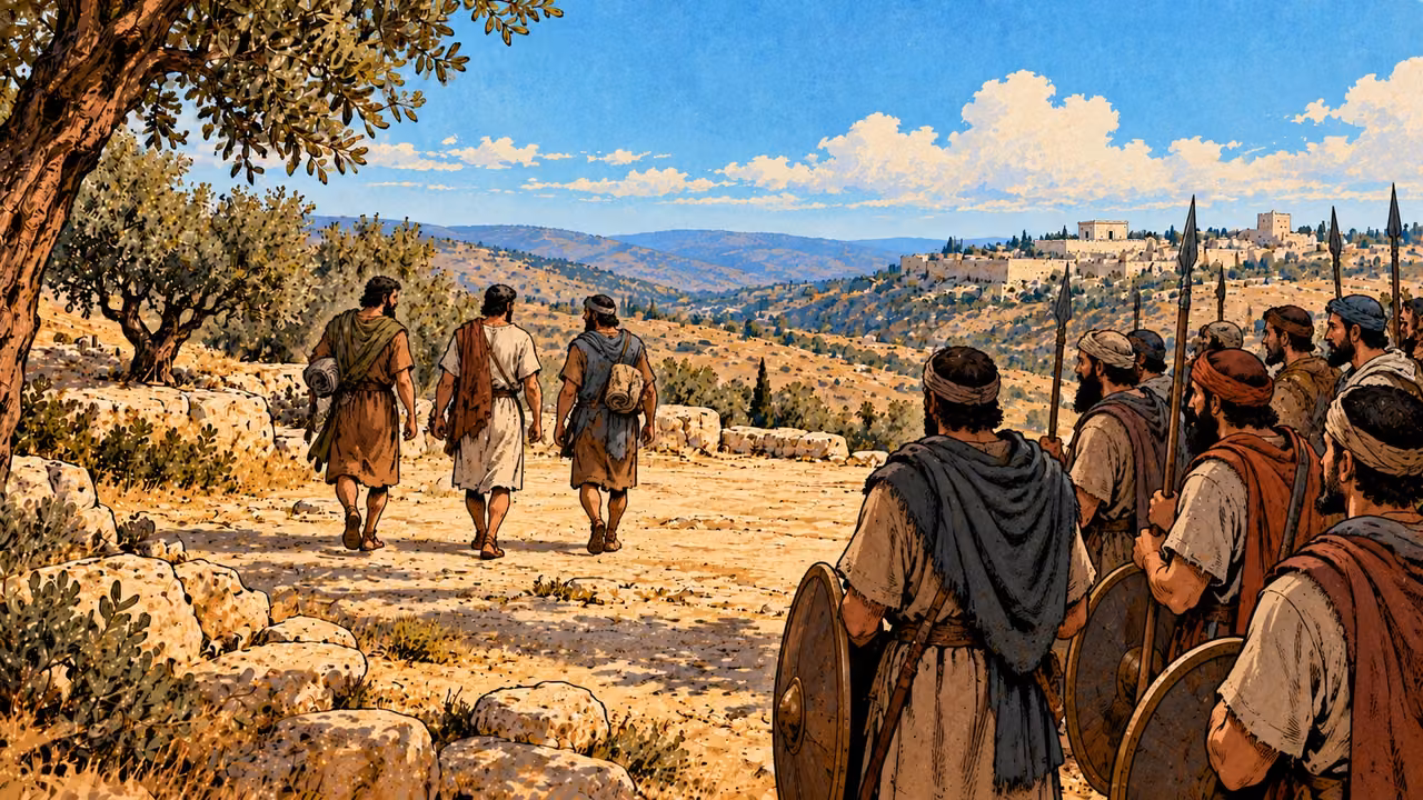 Ordinary men walk away while the military company remains.