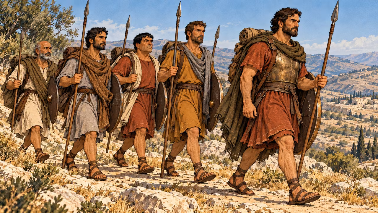 Judas and volunteers travel along a dry ridge path.