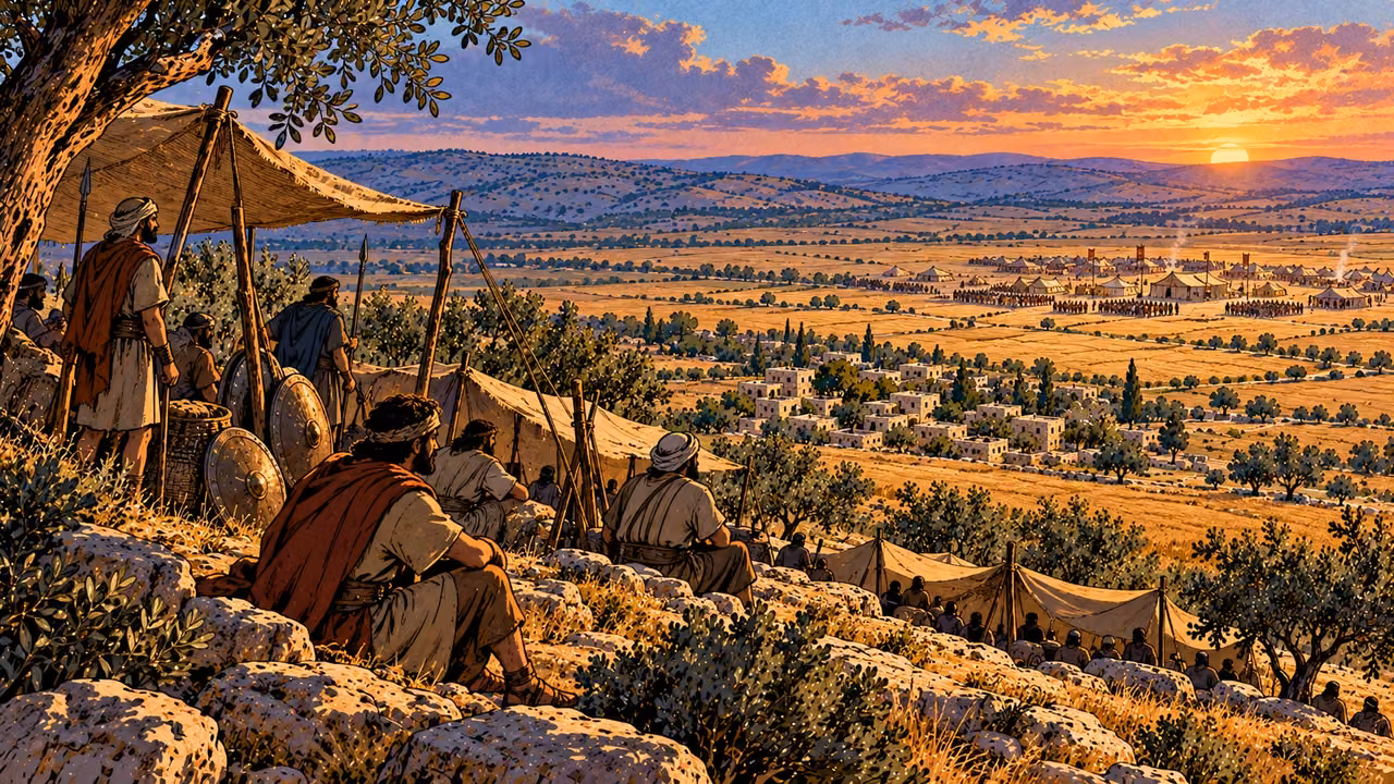 The small southern camp rests beneath a broad evening sky.