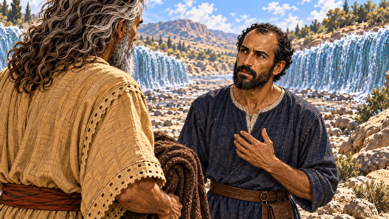 Elisha asks Elijah for a double portion after they have crossed the river.