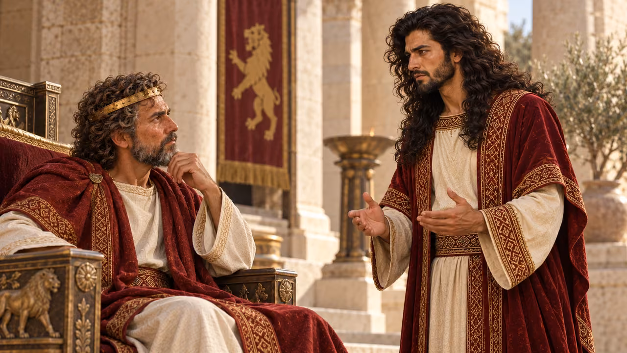 Absalom asks David for permission to go to Hebron.