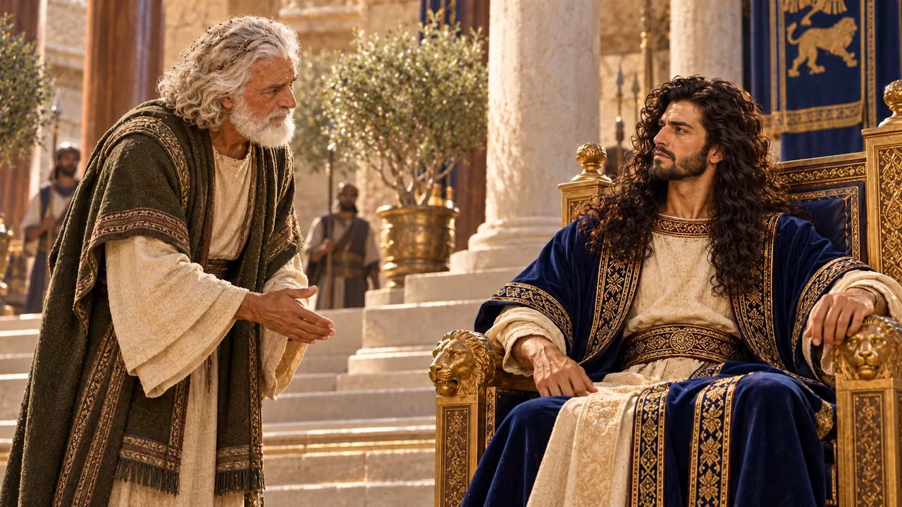 Hushai comes before Absalom at court.