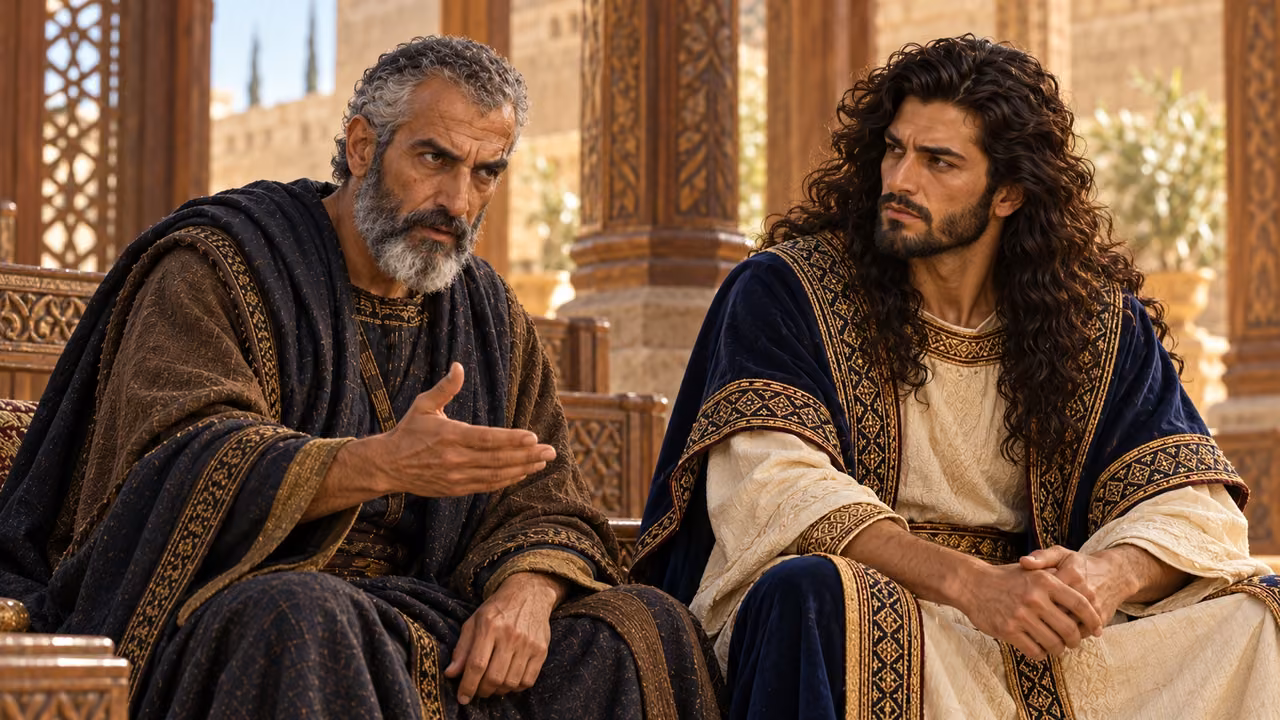Ahithophel gives Absalom his counsel at court.