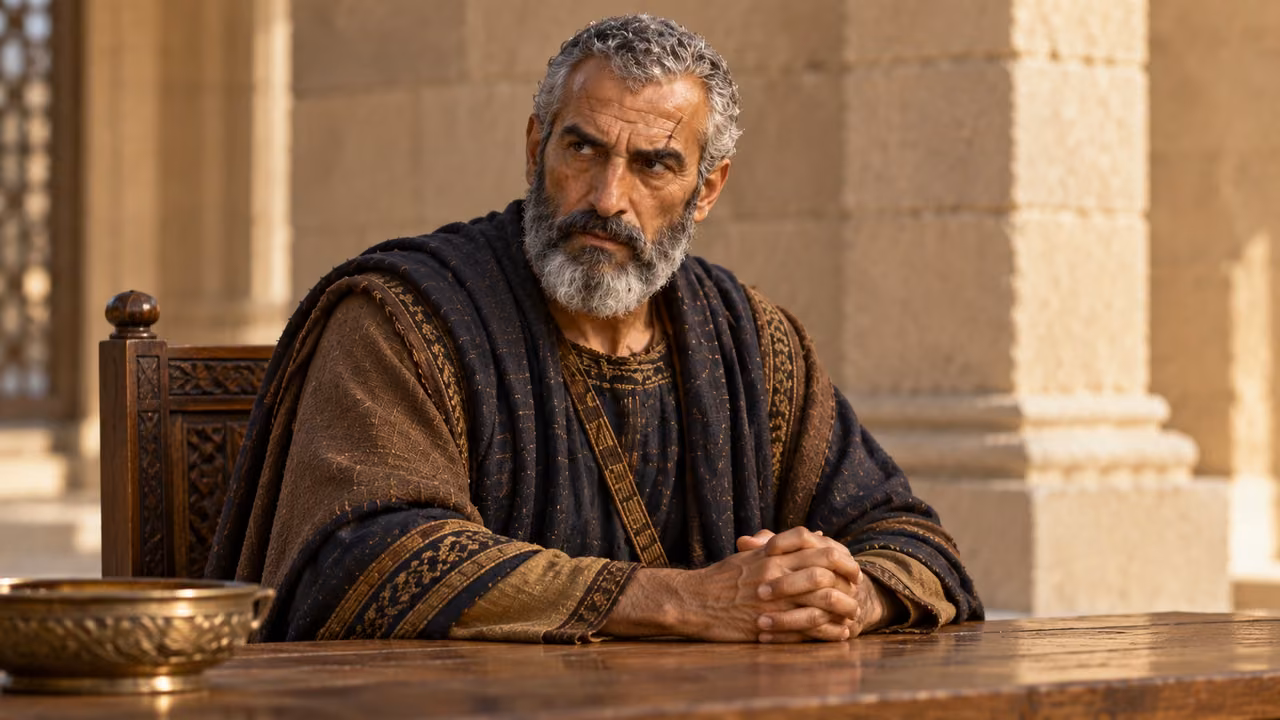 Contextual image: Ahithophel sits in sober consideration.
