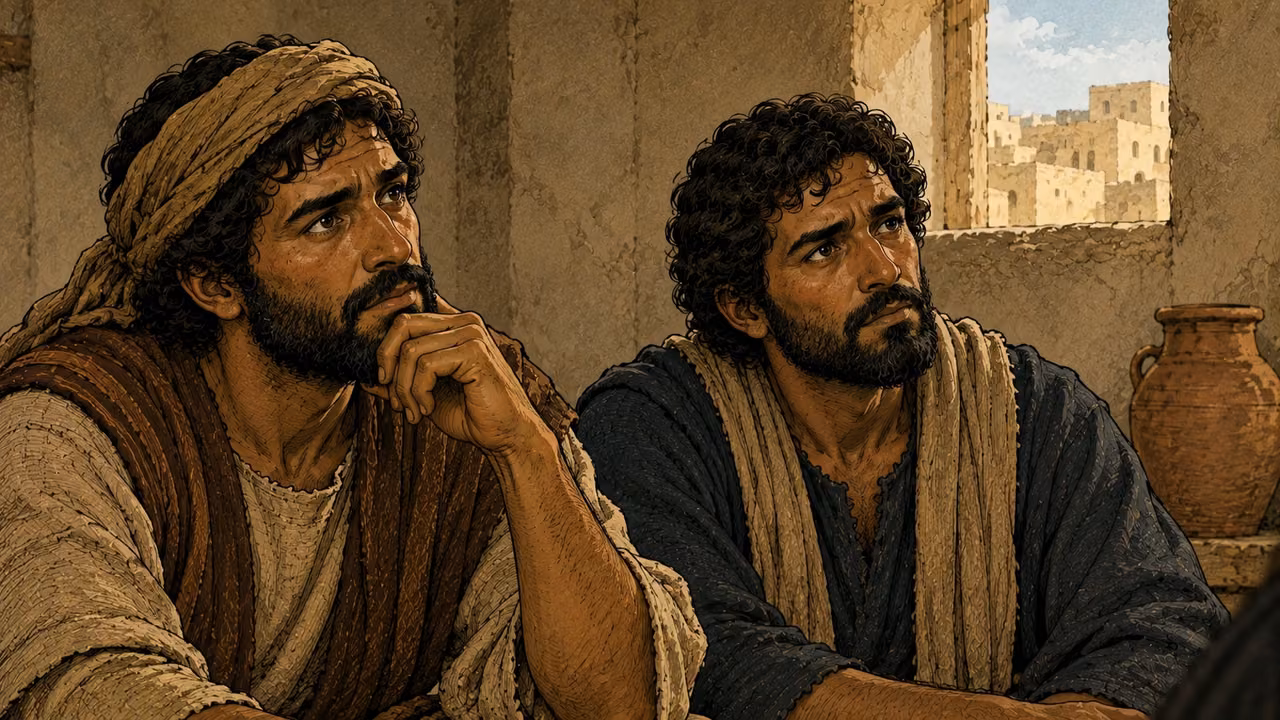 Two adult disciples listen closely to the call for a resurrection witness.
