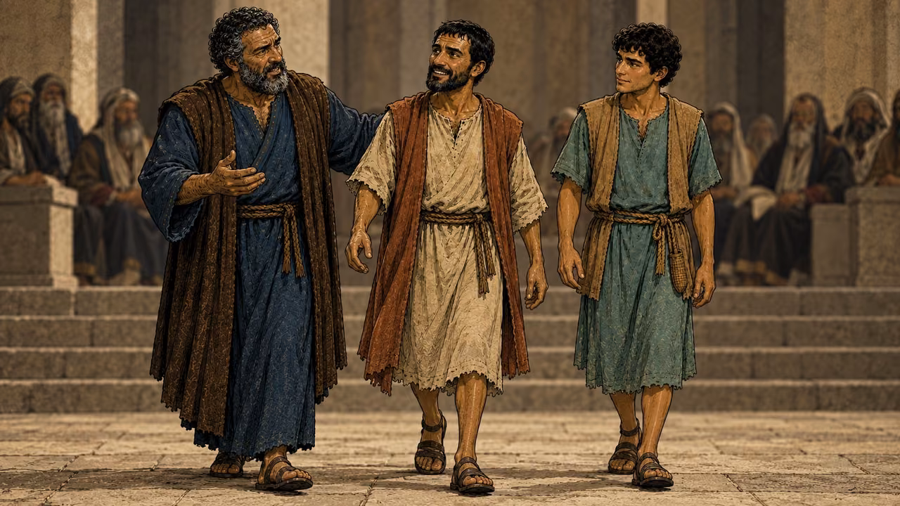 The healed man stands beside the apostles, leaving the council without an answer.